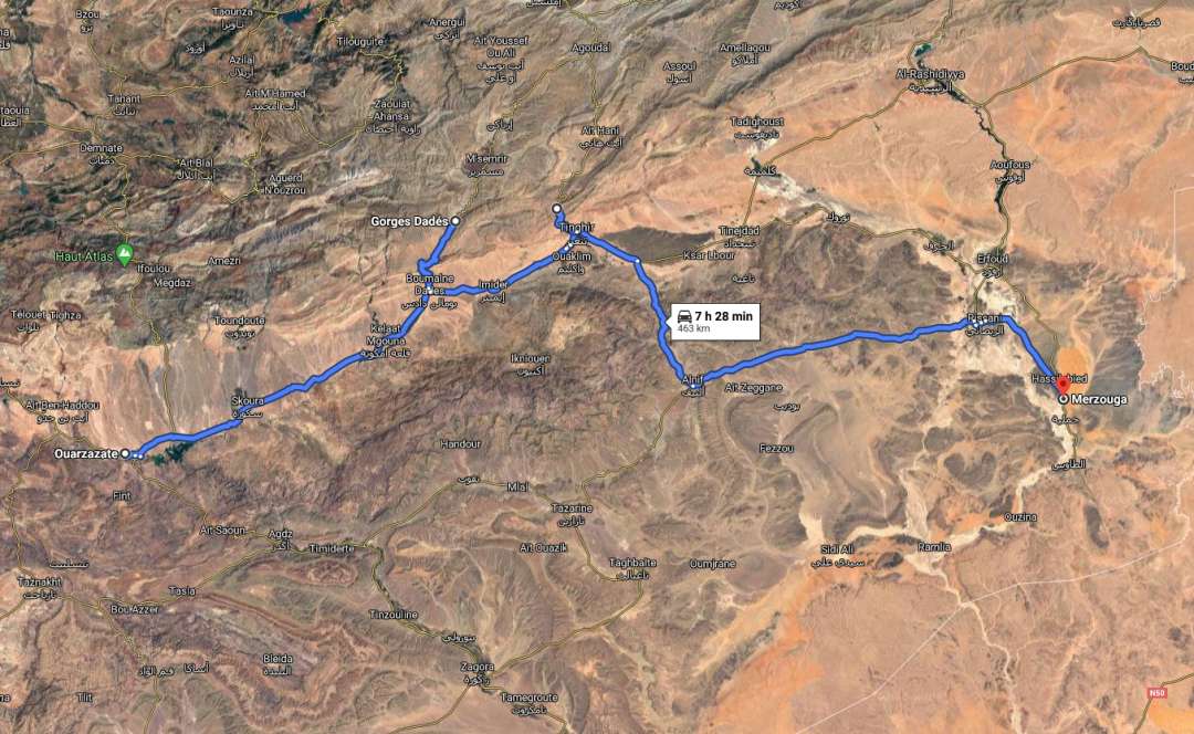 Google Maps - Strada da Ouarzazate a Merzouga